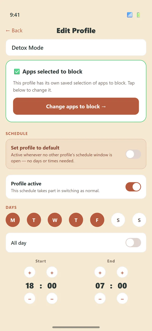 Setting schedule days and times