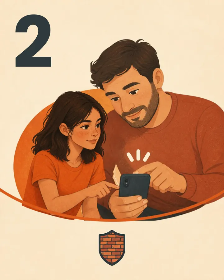Step 2: A parent and daughter setting up the phone together