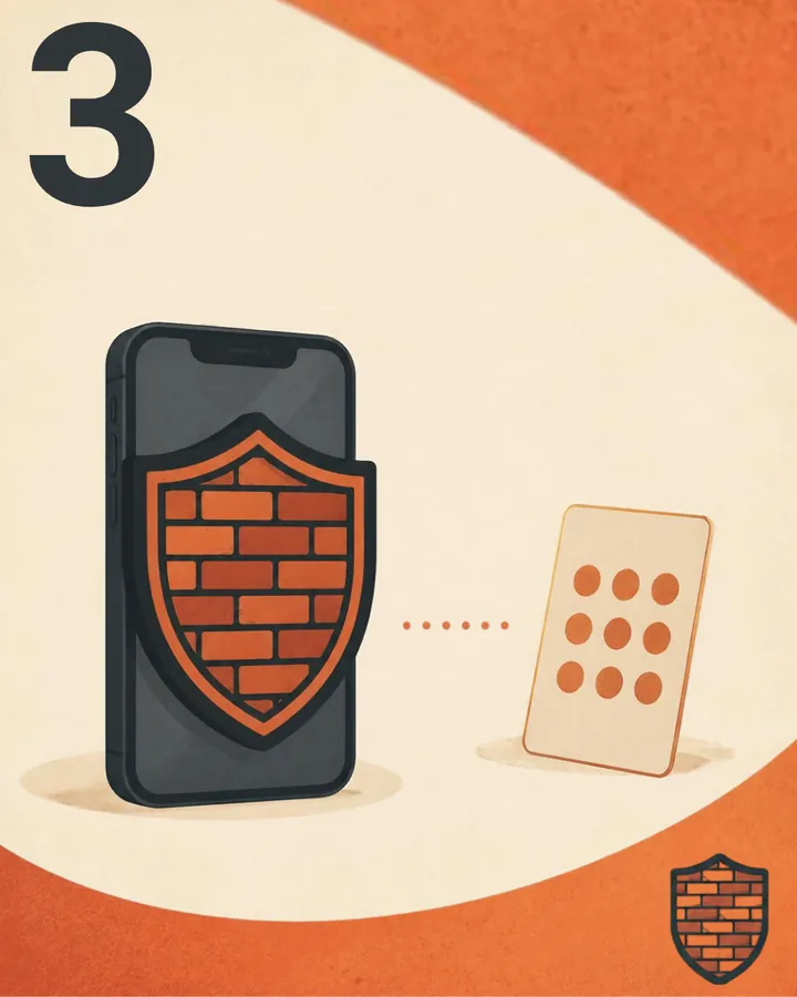 Step 3: A phone protected by the Brickify shield, next to a separate PIN keypad